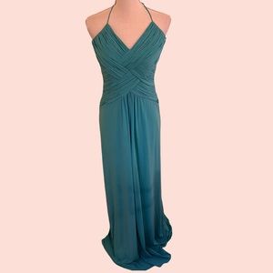 Laundry by Shelli Segal "Sea" Aqua/Turquoise Pleated Front Halter Gown 0